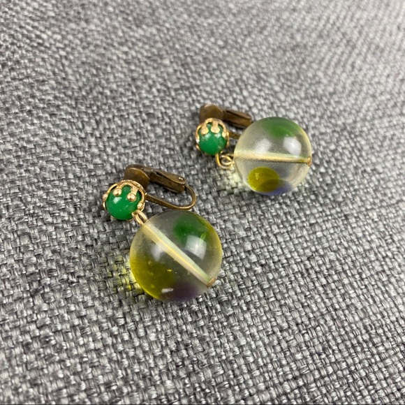 Vintage Green & Purple Bauble Clip On Earrings - Picture 4 of 6